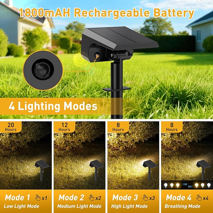 Solar Spot Lights Outdoor Waterproof IP65, [12 Pack/100 LED/4 Modes] Solar Landscape Spotlights, Auto On/Off Solar Powered Flood Lights for Outside Yard Garden Pathway(Warm White)