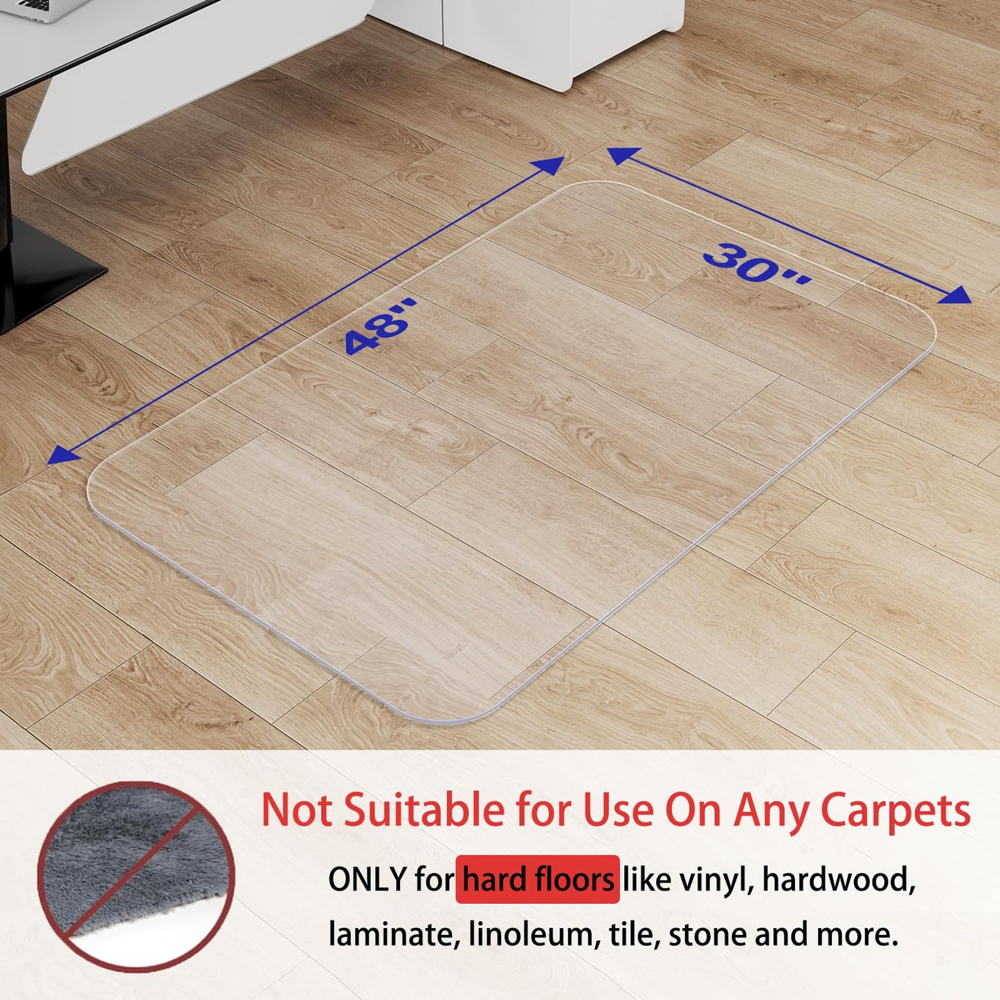 Delamu Office Chair Mat for Hardwood Floor, 30"×48" Office Computer Desk Chair Mat, Clear PVC Heavy Duty Floor Protector Mats for Rolling Chairs, Only for Hard Floor (30"×48" Rectangular)