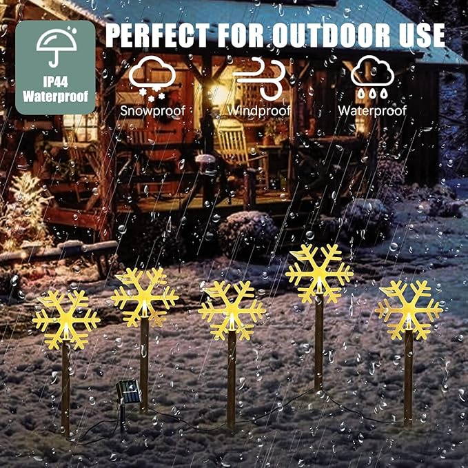 Christmas Solar Pathway Lights, Solar Snowflake Lights with Stake Landscape Outdoor Waterproof Christmas Decorations for Garden Yard Lawn Patio Walkway, 10 Pack