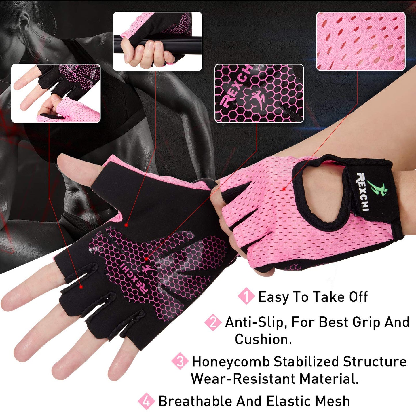 Geyoga 2 Pairs Workout Gloves Adjustable Weight Lifting Gym Exercise Training Breathable Workout Gloves with Full Palm Protection for Men and Women Fitness, Biking, Pull up(Medium,Black, Pink)