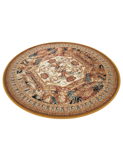 Rugs.com - Outdoor Traditional Rug – 3 Ft Round Black Gold Brown Indoor/Outdoor Rug – Weather-Resistant Flatweave for Patio, Deck, and Porch