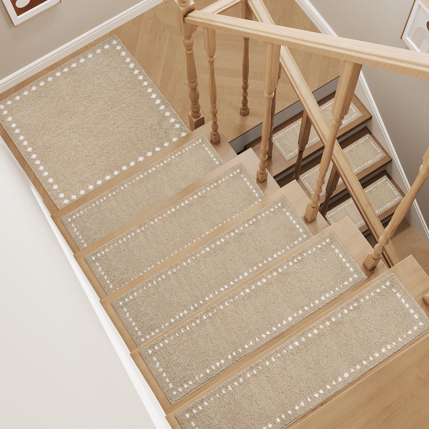tchdio Stair-Treads Non Slip Indoor, Plush Stair Treads for Wooden Steps 15PC, Soft Peel and Stick Stair Treads, Carpet Stair Treads Reusable for Kids and Pets, Washable Stair Runner 8"x30" Beige