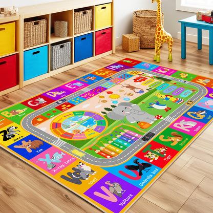Pionblank Kids Rug for Bedroom Playroom Classroom Kindergarten, 3x4 Educational Area Rugs with ABC Alphabet Numbers Color Season Month for Toddler Nursery Girls Boys