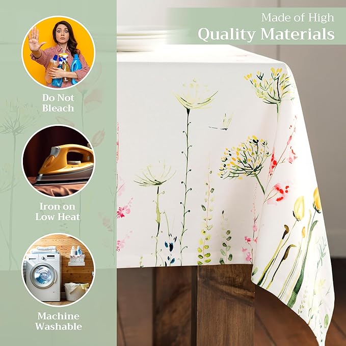 Maison d' Hermine Table Cloth Rectangle Table 100% Cotton 60 x 120 Inches Tablecloth Reusable Decorative for Dining Room, Farmhouse, Home, Party, Festive & Wedding Spring Summer - Botanical Fresh