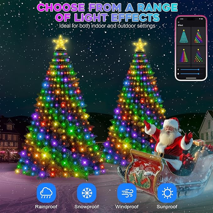 Smart Ring Christmas Tree Lights with Star Topper Indoor Outdoor - 6Ft x 20 Lines String 400 Optimum LED Easy App Control Images Color Changing Timer Remote Waterproof for 5 6 7 Ft Xmas Trees