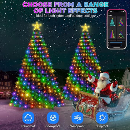 Smart Ring Christmas Tree Lights with Star Topper Indoor Outdoor - 6Ft x 20 Lines String 400 Optimum LED Easy App Control Images Color Changing Timer Remote Waterproof for 5 6 7 Ft Xmas Trees
