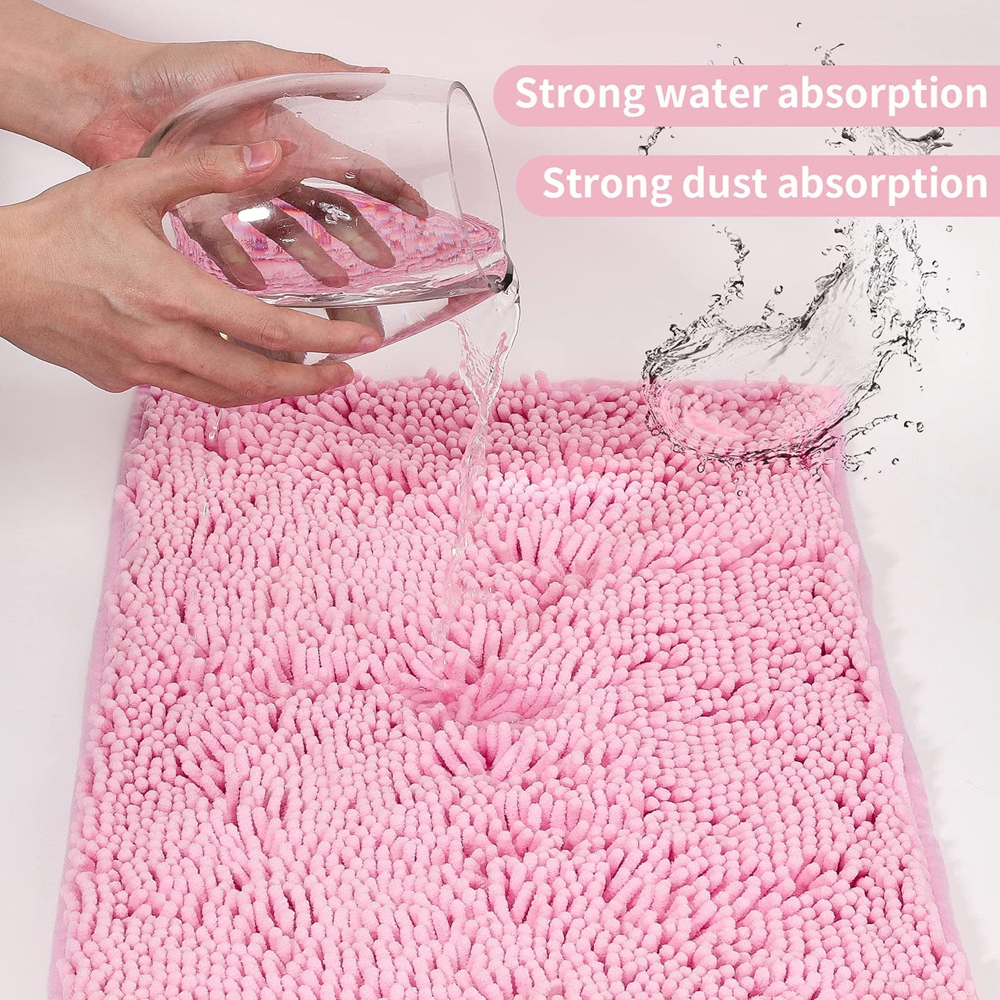 LanYunUmi Pink 2 Pieces Bathroom Rugs, Ultra Soft Non Slip Absorbent Chenille Toilet Bath Mat Set Rugs for Slip-Resistant Shag Extra and Rug Shower Room Machine-Washable Fast (Pink, 20"x32"+16"x24")