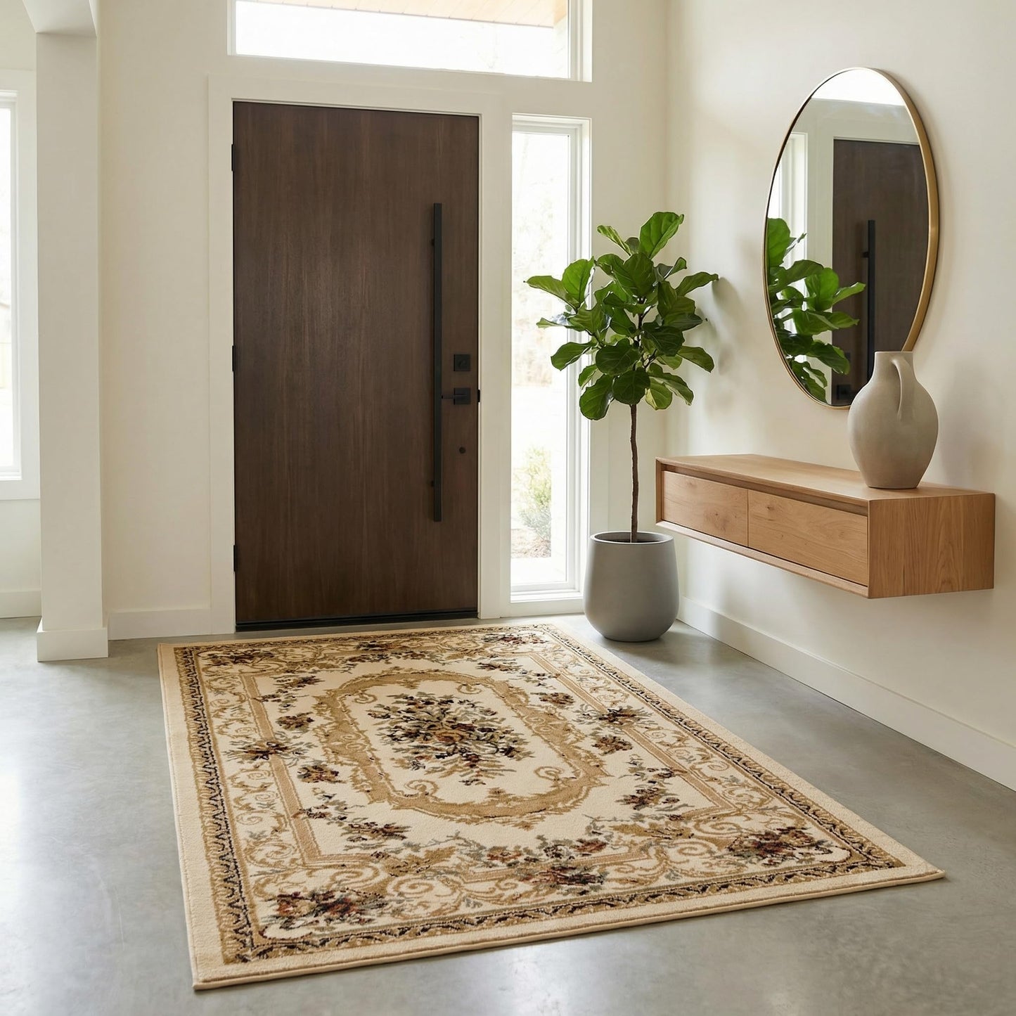 Unique Loom Versailles Collection Traditional Classic Floral Motif Area Rug (4' 0 x 6' 0 Rectangular, Ivory/ Tan)