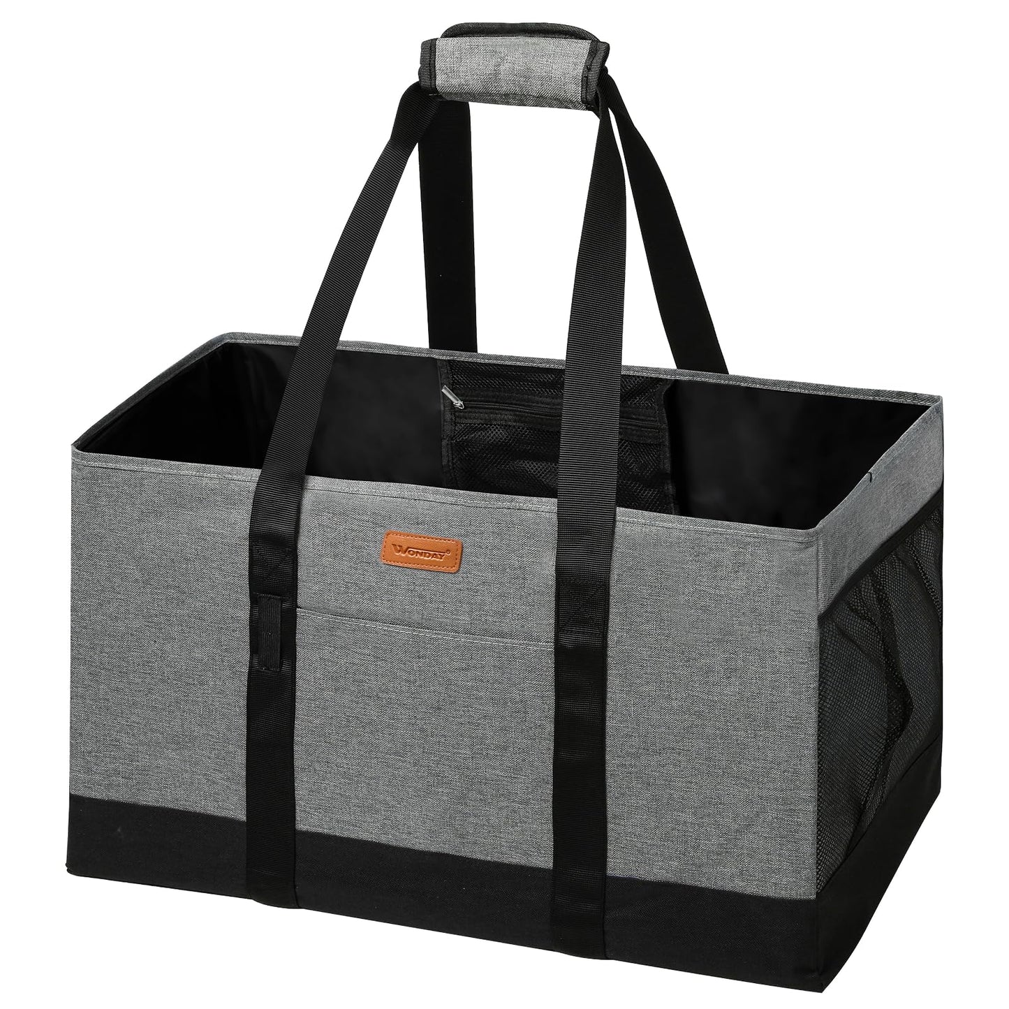 WONDAY Extra Large Foldable Grocery Tote Bag With Handles for Storage, Picnics, Beach, Pool, Laundry - Reusable Shopping Bag (Grey)