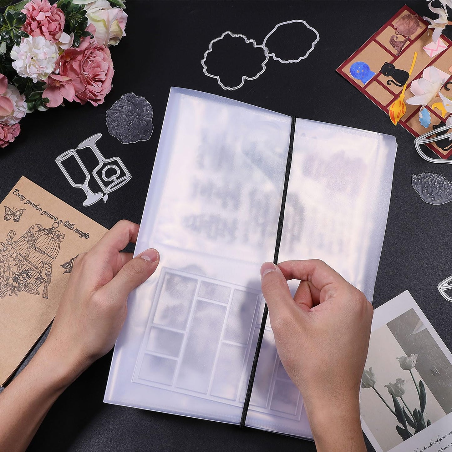 GLOBLELAND 80 Pockets Clear Stamps Storage Album Cut Dies Storage Bag Embossing Folder Keeper Cards Folder Bag for DIY Scrapbooking Arts Crafts Collecting 5.11x7inch
