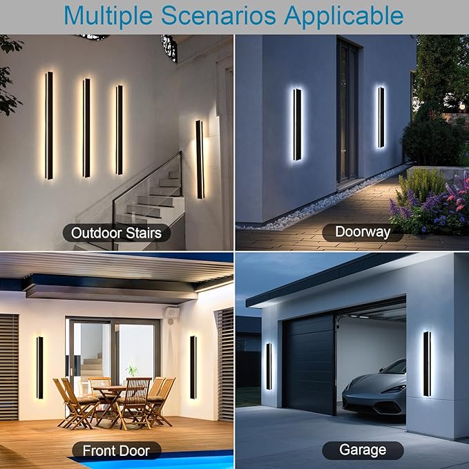 59inch Long Modern Outdoor Wall Light Fixtures, 2700K-6500K Dimmable, IP65 Waterproof Linear Exterior Wall Sconces Light, Black LED Wall Mount Light for Home, Yard, Garden with Remote Control