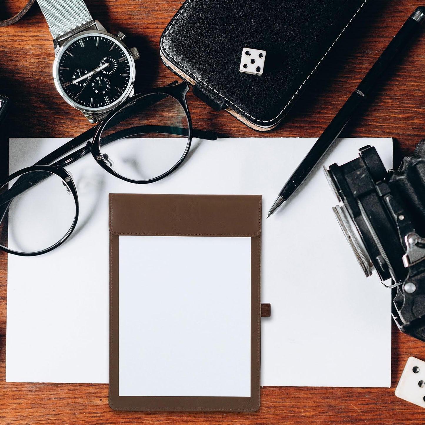 uxcell 2 Pack Mini Clipboard, 5" x 3" Leather Small Clipboard with Pen Holder, Mini Size Magnetic Writing Clip Boards for Business, Office,Restaurant and Hotel (Black)
