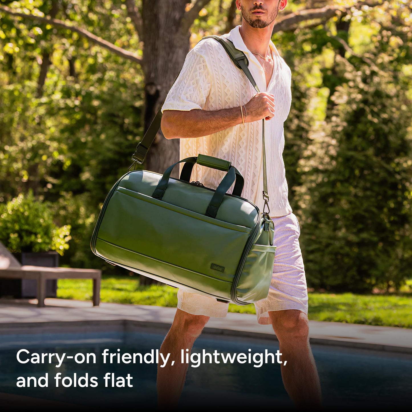 Halfday Convertible 2-in-1 Vegan Leather Premium Garment Duffel Weekender Bag 45L (Carry-on, Wrinkle-Free Travel, Hanging Suit Compartment, Shoe Pockets, Trolley Sleeve), Leaf