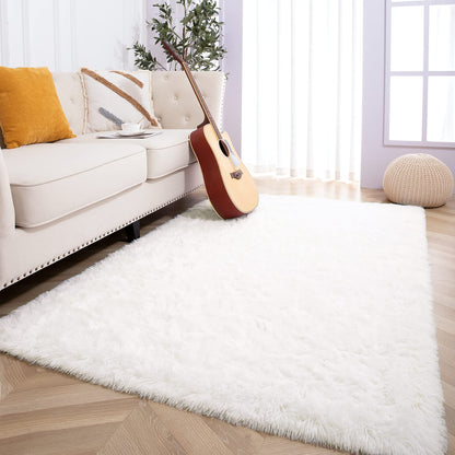 Foxmas Soft Fluffy Area Rugs for Bedroom Kids Room Plush Shaggy Nursery Rug Furry Throw Carpets for Boys Girls, College Dorm Fuzzy Rugs Living Room Home Decorate Rug, 2ft x 3ft, Cream
