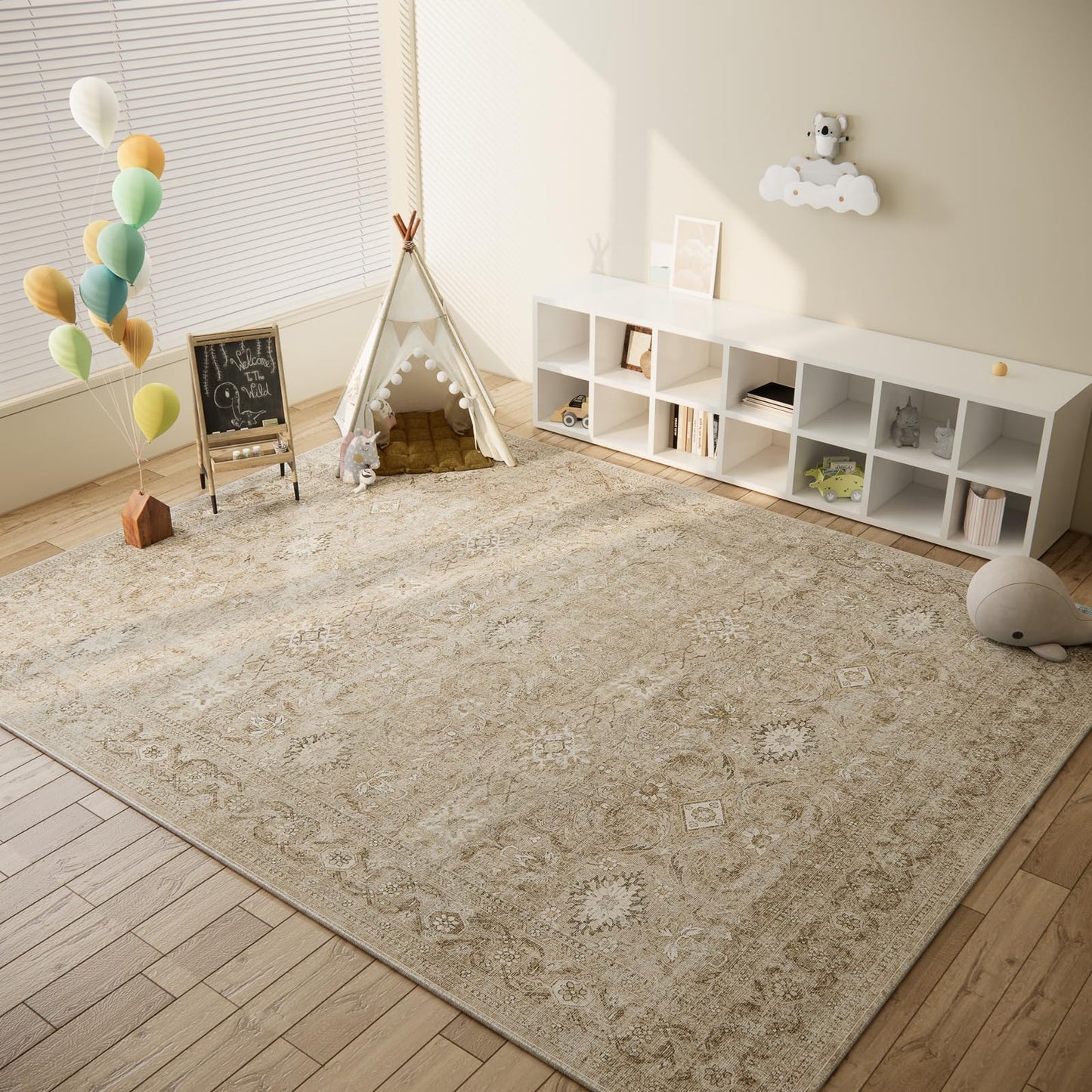 6x9 Area Rugs for Living Room: Washable Rug Non Slip Low Pile Soft Faux Wool Non Shedding Distressed Vintage Boho Large Area Rugs for Bedroom Dining Room Kitchen Nursery Under Table Farmhouse Office