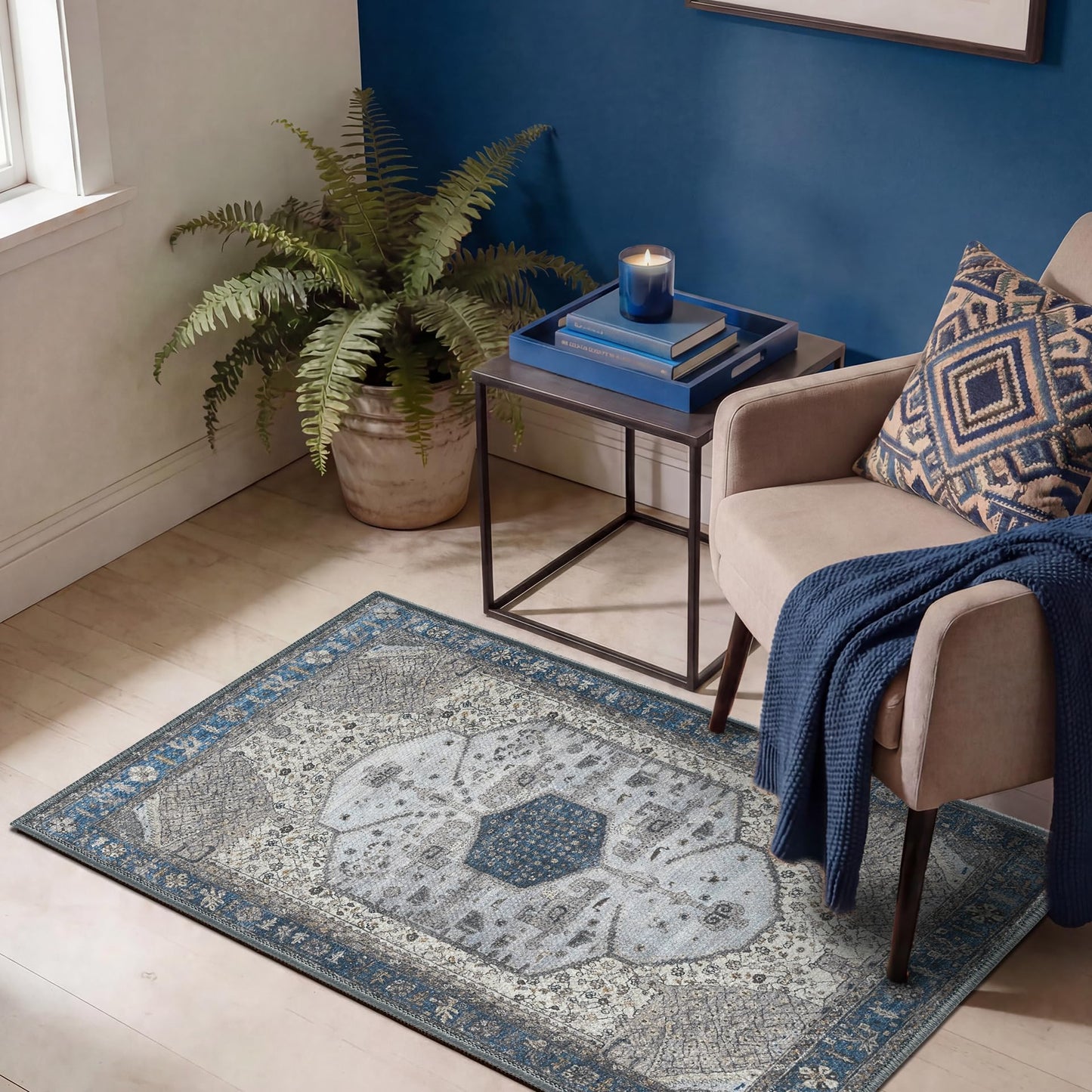 Keen Home Design 2x3 Rug - Machine Washable Entry Rug with Non-Slip Backing, Ideal for Enteryway, Kitchen, Bathroom, Laundry Room - Vintage, Easy Clean, Durable, Low Pile Rug - (2' x 3')