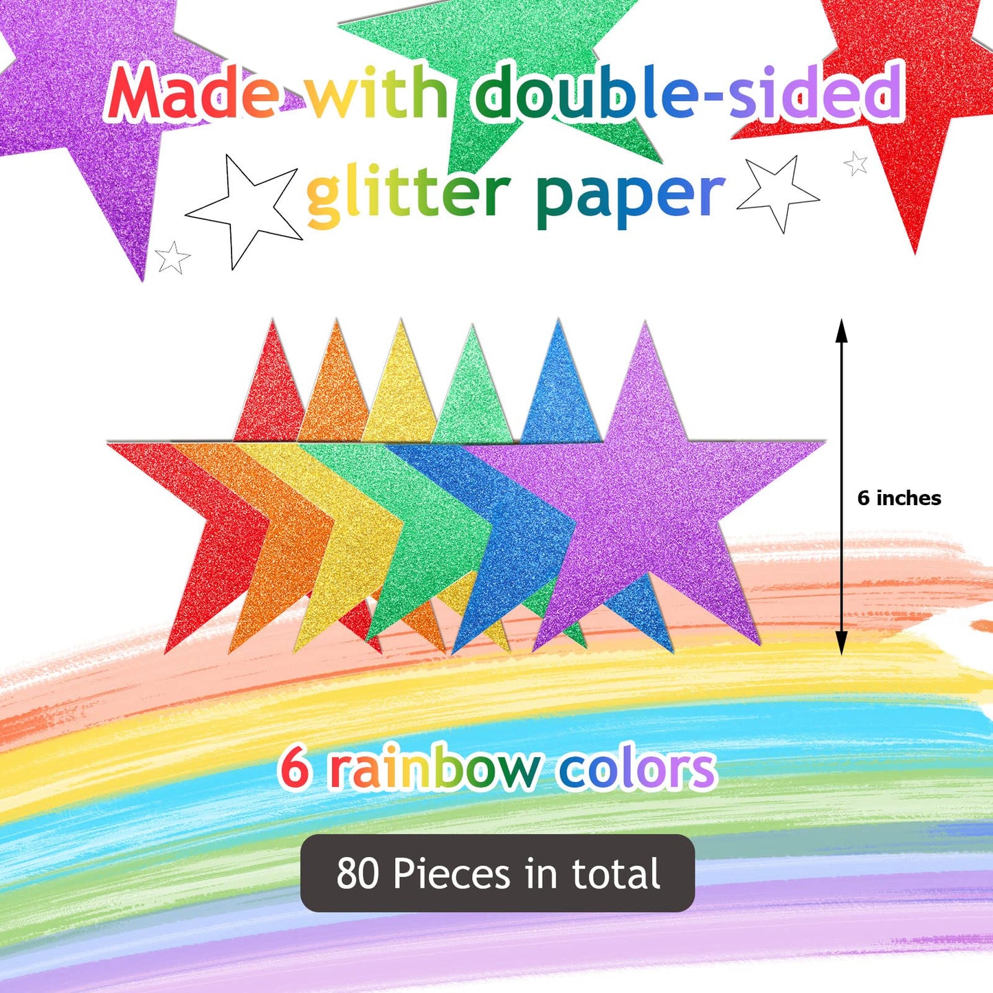 Gejoy 80 Pieces Rainbow Glitter Stars Cutouts Stars Decoration Double Printed Paper Star for Movie Night Bulletin Board Decoration Classroom Wall Party Decor Graduation Party Decorations 6 Inches