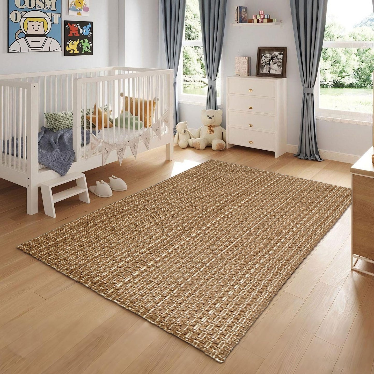 winolive 3x5 ft Rugs for Bedroom - Non-Slip Machine Washable Neutral Rug for Living Room,Faux Jute Rug,Braided Area Rug,Boho Solid Rugs for Home and Office,Very Soft,Stain-Resistan,Tan Brown