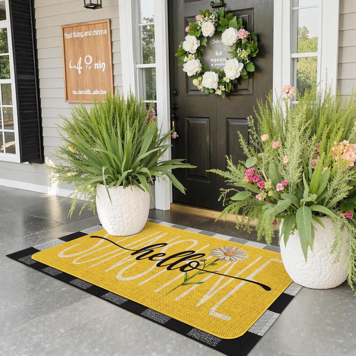 Roszwtit Hello Sunshine Daisy Door Mat 30 X 17 Inch Spring Summer Doormat Indoor Outdoor Entrance Floor Rug Non Slip Spring Summer Decor Rubber Mats