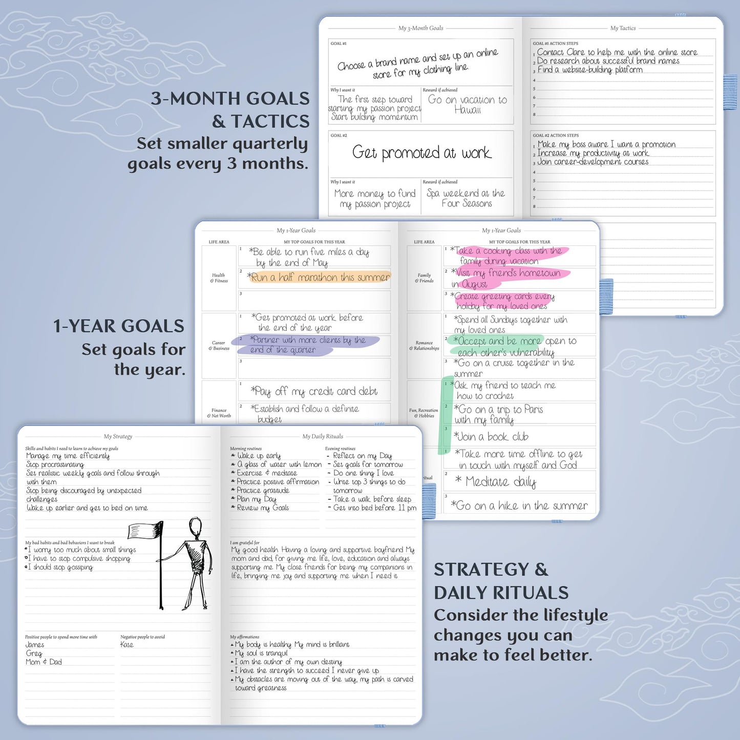 Legend Planner – Undated Weekly & Monthly Life Planner to Hit Your Goals & Live Happier, Organizer Notebook & Productivity Journal, A5 (Periwinkle, Gold)