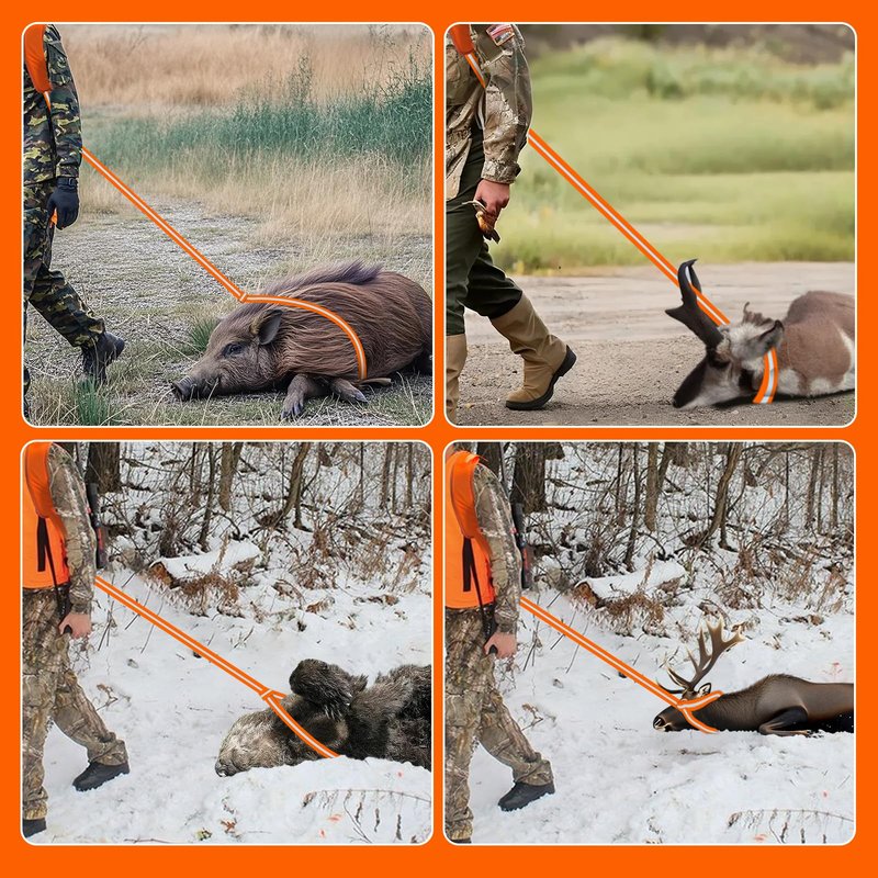 Vecacosic Deer Drag Strap And Harness Heavy Duty Safety Reflective Orange Deer Dragging Rope with Widen and Extended Shoulder Pads, Hunting Accessories Gift for Hunters, 500lbs Load Capacity