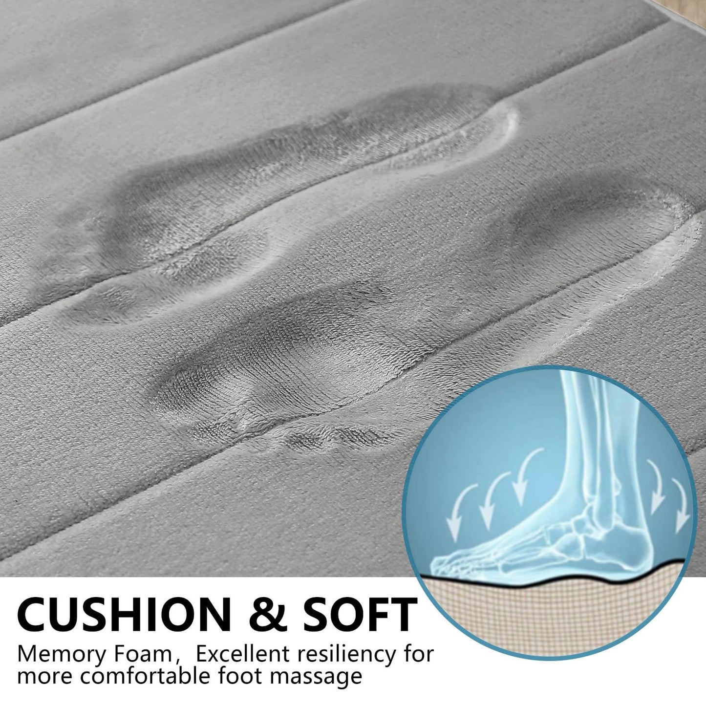 BYSURE Bathroom Rugs Sets 2 Piece, Memory Foam Non Slip Extra Soft Absorbent Machine Washable Toilet Bath Mats (Grey, 20x32+U-Shaped 20x24)
