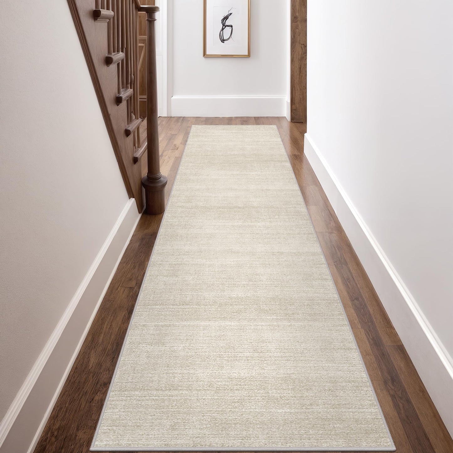 Art&Tuft Runner Rug Non-Slip - 2x12 Runner Rugs for Hallways, Washable Rugs Runners, Low-Pile, Soft Distressed Carpet Hallway Runner for Bedroom Bathroom Kitchen Laundry Living Room, Beige