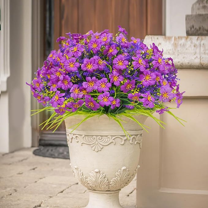 36pcs Faux Plants Outdoor, Uv Resistant Artificial Plants Outdoor Fake Flowers Plants Plastic Greenery Shrubs for Outside Window Box Garden Patio Porch Home Decor (Mixed Purple)