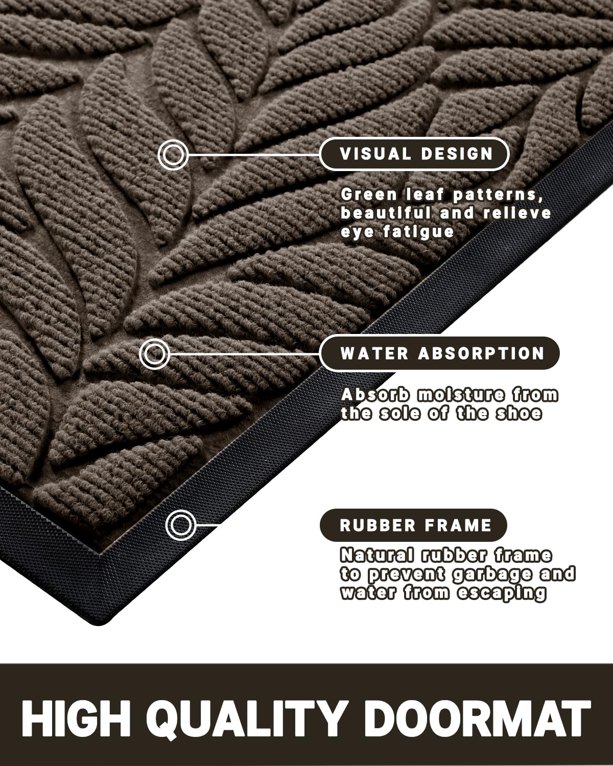 Yimobra Front Door Mat Outdoor Indoor, 29.5x17 All-Season Waterproof Door Mat Outside Entrance, All-Weather Non-Slip Outside Doormat for Garage Patio Entryway, Brown