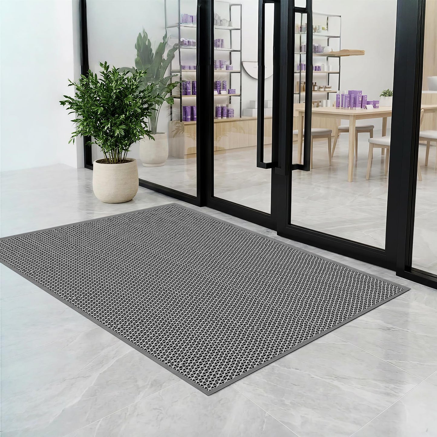 WochiTV Non Slip Drainage Mats, Front Door Mat, PVC Pool Floor Mat 0.2'' Thick Rubber Outdoor Indoor, Parking Space Mat for Bathroom Garage Basement Backyard Commercial Kitchen, 1.4x2.3Ft Grey