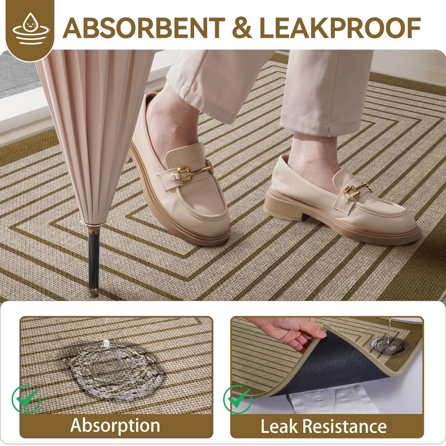 QiCaiJia Front Door Mat 31''x47'', Absorbent Dirt Resist Washable Non Slip Low-Profile Indoor Doormat, Easy Clean Entryway Welcome Door Mats, Brown