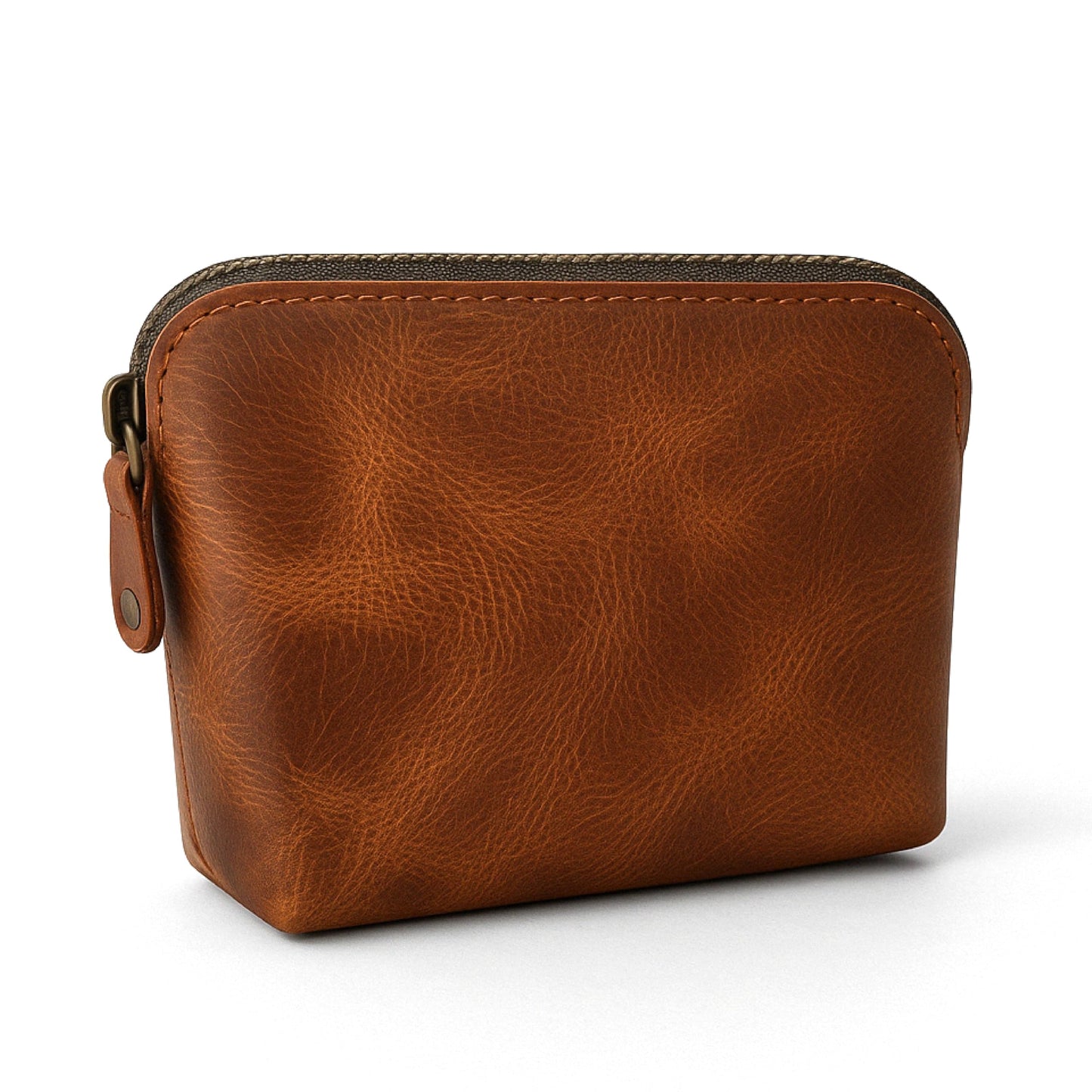 TheAntiq Full Grain Leather Cosmetic Bag – Zippered Makeup Pouch for Women, Small Travel Toiletry & Organizer Pouch for Purse, Premium Handmade Leather (5 × 4 × 2.5 in)