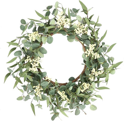Pinkpum 20'' Eucalyptus Wreath for Front Door, Porch, Window - Green Decor for Home, Farmhouse - Spring, Summer, Fall, All Seasons