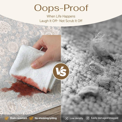 WondRg 9x12 Blue Cream Area Rug for Living Room Bedroom Neutral Floral Soft Non Slip Rug Low Pile Distressed Large Carpet for Dining Room Nursery Office Indoor