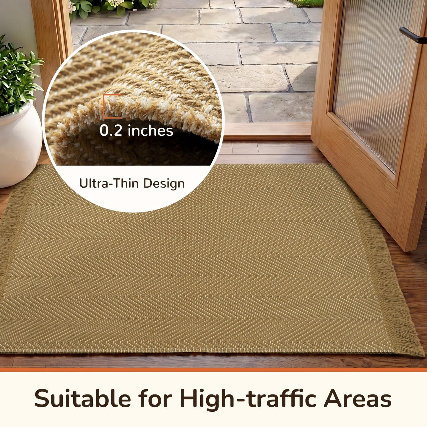 BESTSWEETIE Area Rug 2x3 Washable Entry Rugs Hand-Woven Soft Modern Farmhouse Boho Neutral Decor Carpet with Tassels Non-Slip Braided Rugs for Entryway Kitchen Bathroom, Natural Yellow Beige