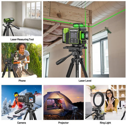 Huepar Professional Laser Level Tripod, 60 Inch Adjustable Laser Level Stand, Suit for Heavy Duty Laser Levels, Point Lasers, Laser Distance Measures; 1/4" & 5/8" Thread Mount, Non-Slip Feet, TPD14B
