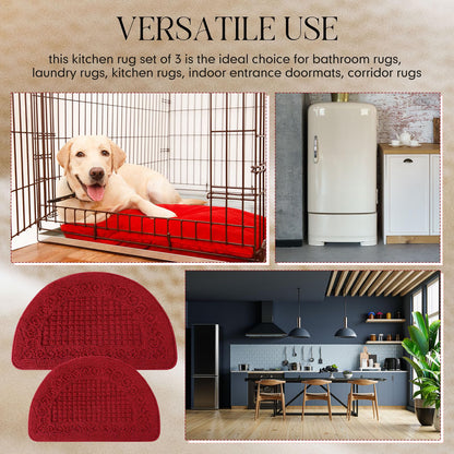 Drydiet 2 Pcs Kitchen Rugs 15 x 22 Inches 18 x 30 Inches Kitchen Mats Non Skid Washable Doormat Indoor Entrance Absorbent Standing Half Circle Carpet for Home Floor Patio Garage Door(Red)