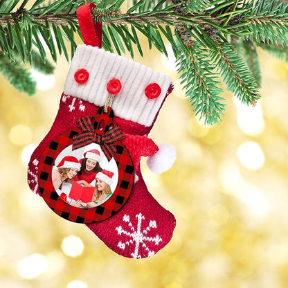 Blulu 24 Pcs Christmas Photo Ornament 2025 Baby First Christmas Pictures Frame Bulk Hanging Picture Frames Wooden for Xmas Tree Baby Gifts Keepsake