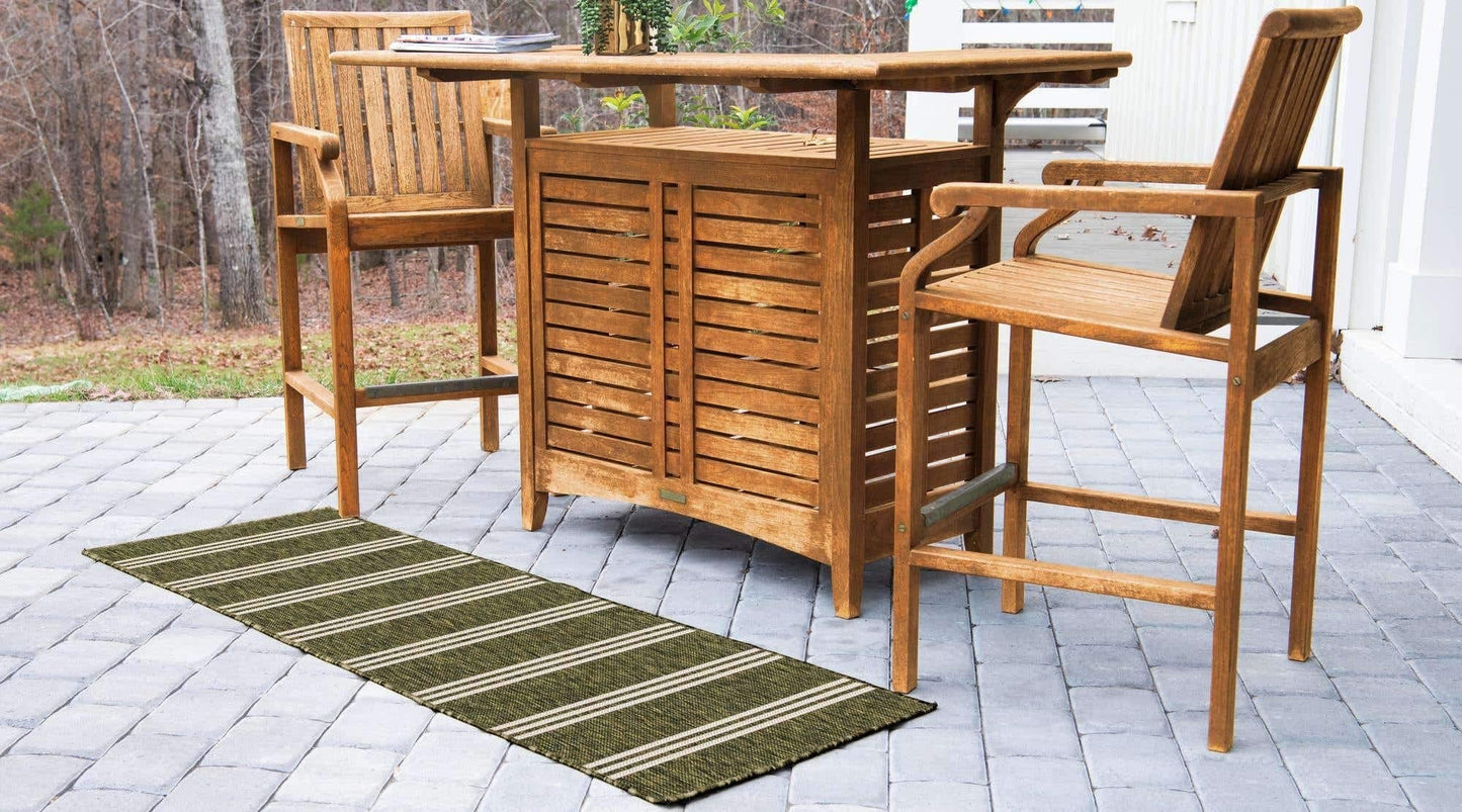 Unique Loom Outdoor Collection Area Rug - Anguilla (2' x 8' Runner, Green/ Ivory)