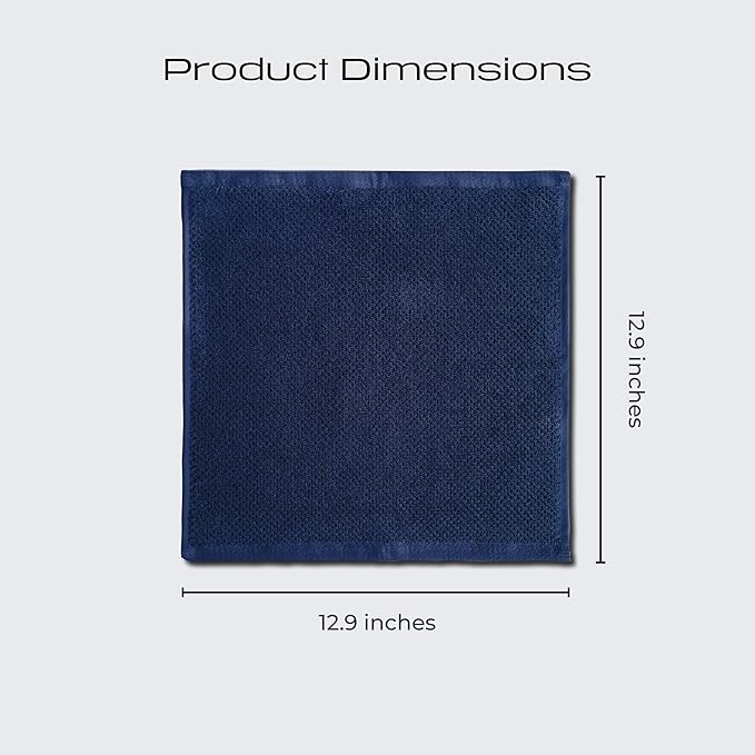 Luxury Silver-Infused Navy Blue Washcloths 4-Pack Set, 12.9"x12.9"