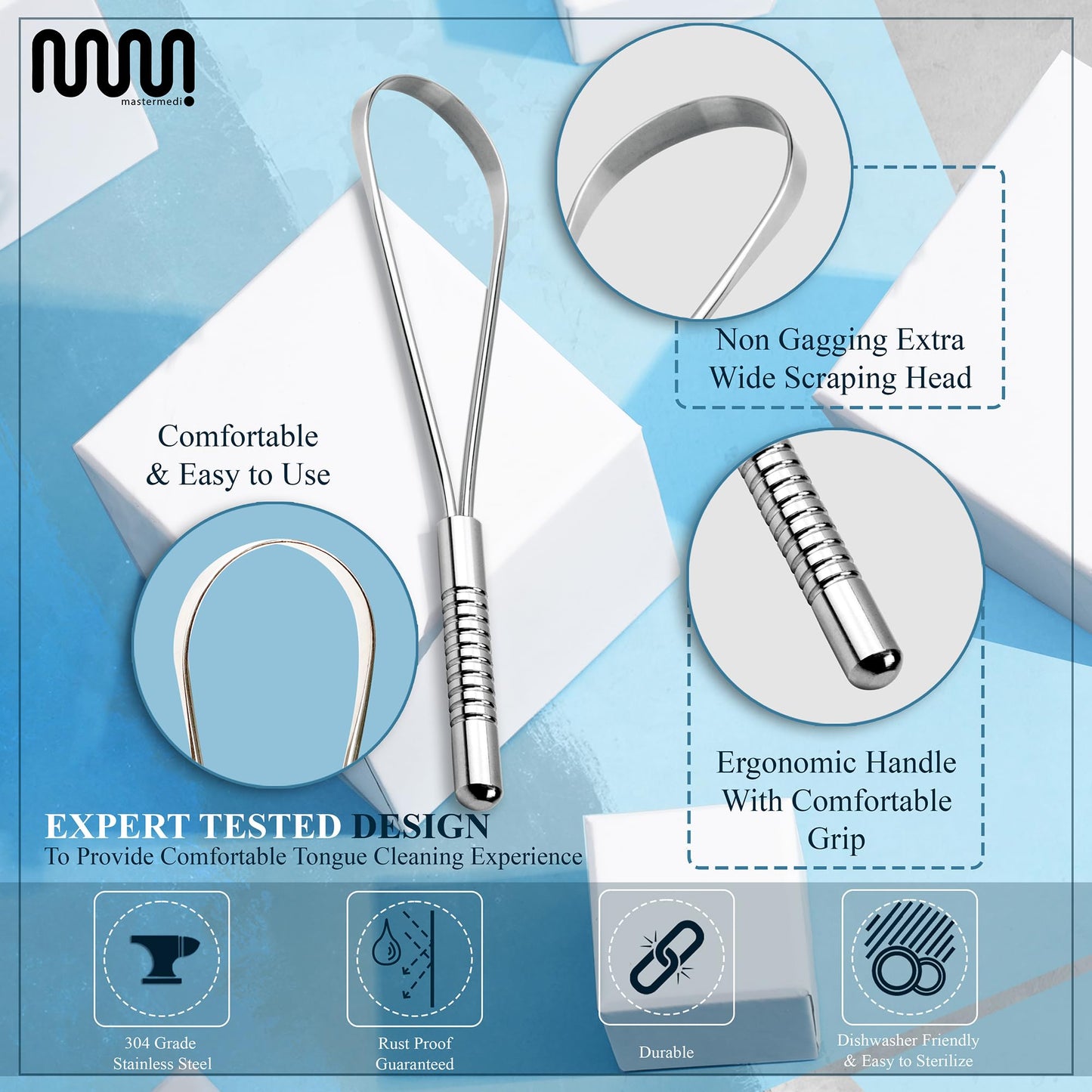 MasterMedi Tongue Scraper with Case Easy to Use Tongue Scraper for Adults, Tongue Cleaner for Oral Care & Hygiene (Single Pack (with Travel Case))