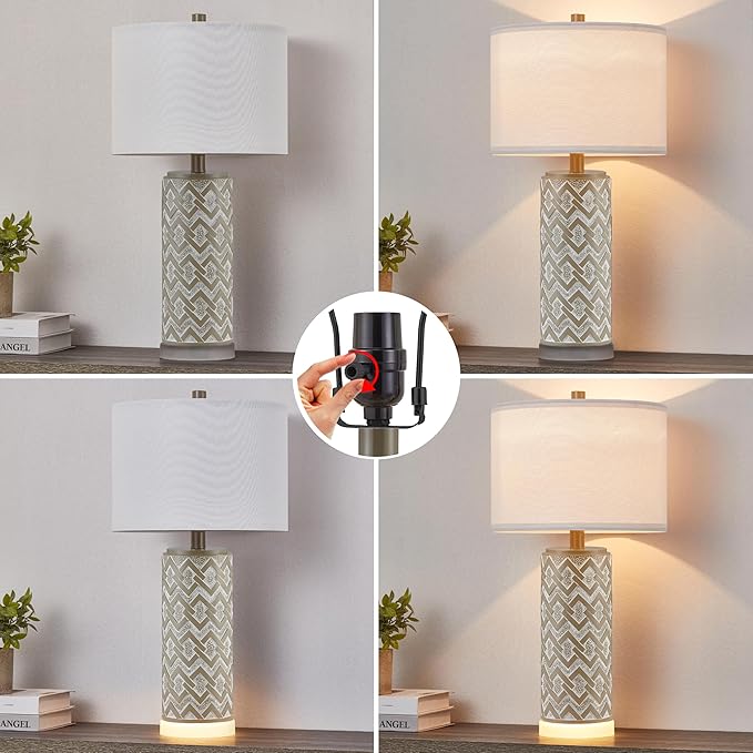 Kyrid Farmhouse Table Lamps Set of 2 with Night Light, Rustic Nightstand Lamps for Living Room and Bedroom (Bulbs Included)