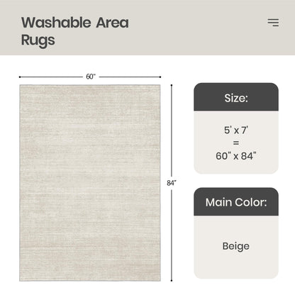 Valenrug Washable Rugs 5x7 - Stain Resistant 5x7 Area Rugs for Living Room, Non Slip Backing Printed Rugs for Bedroom, Folable Machine Washable Area Rug (5'x7', Beige)