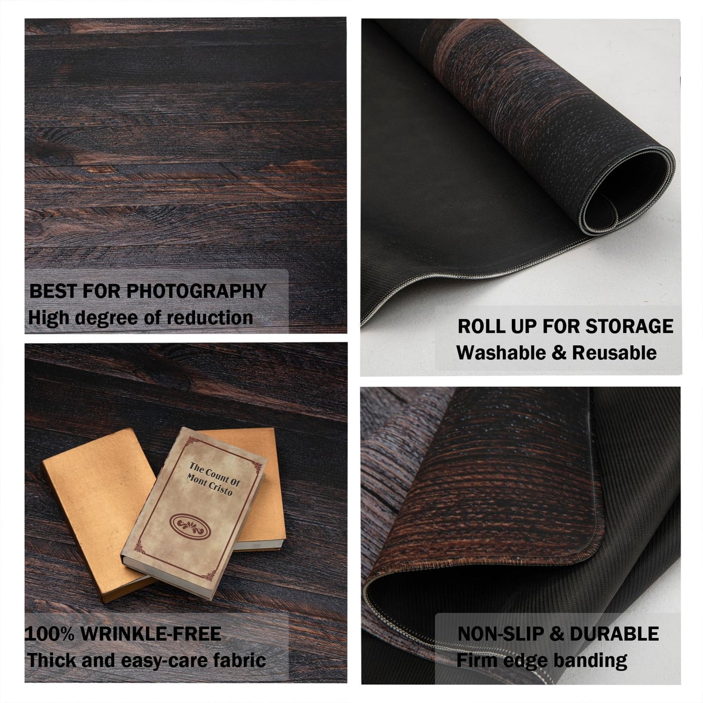 Kate Dark Brown Wood Grain Floor Backdrop Non-Slip Rubber Photography Mat for Studio, Crush-Resistant Reusable Surface for Product Photography5x4ft