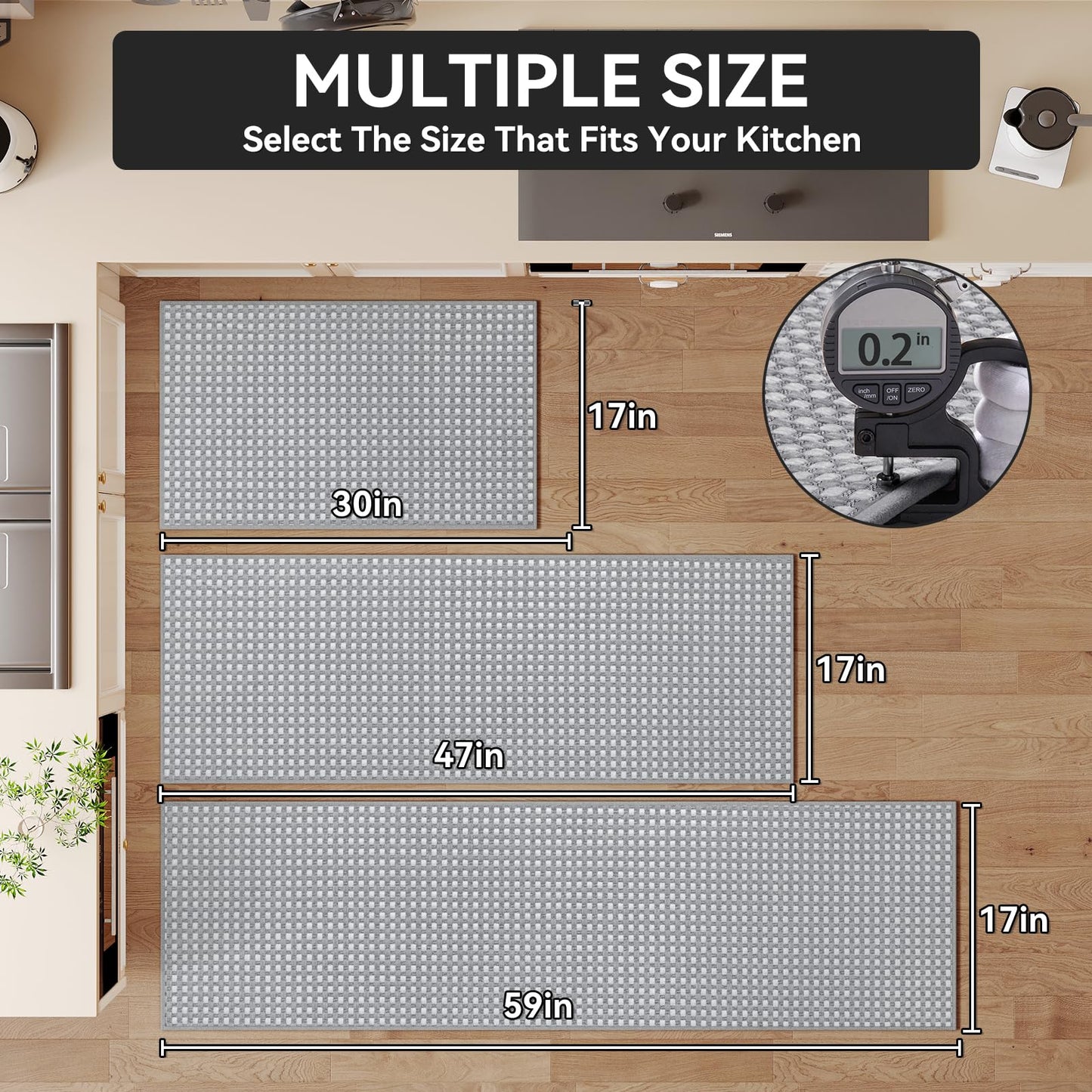 YDKGL Kitchen Rugs Mat Non Slip Washable, Super Absorbent Kitchen Mats for Floor, Rubber Backing Soft Braided Standing Floor Mats Sink Mat Runner Rug, Easy to Clean and Maintain, Gray 17"x30"