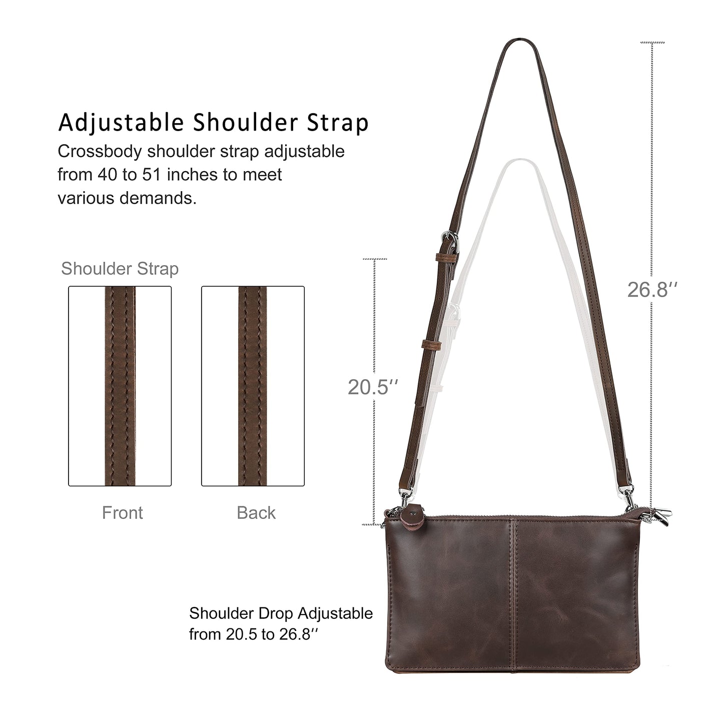 befen Vintage Brown Crazy Horse Leather Wristlet Clutch Wallet Purse Small Crossbody Bag for Women with RFID Card Slots (Mocha)