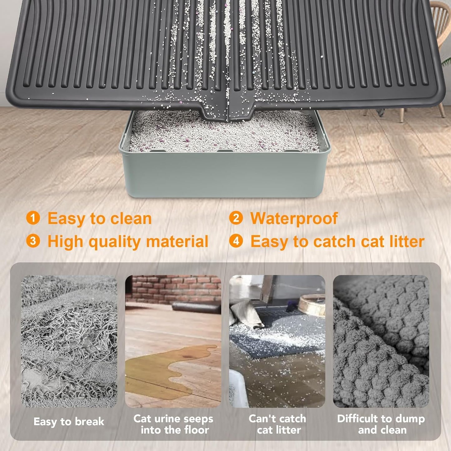 UPSKY Cat Litter Mat, Large Kitty Litter Trapping Mat Soft on Kitty Paws, Litter Box Mat Keep Floor Clean, 31" x 24" Waterproof and Washable Trapping Mats Catcher Pad for Scatter Control