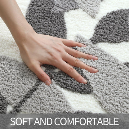 Gibelle Grey Bathroom Rug Set, Non-Slip Strong Water Absorbent Plush Microfiber Bath Mat Set, Machine Washable Bathroom Floor Mat Cute Shower Rug Indoor Doormat (18"x26"+20"x32")