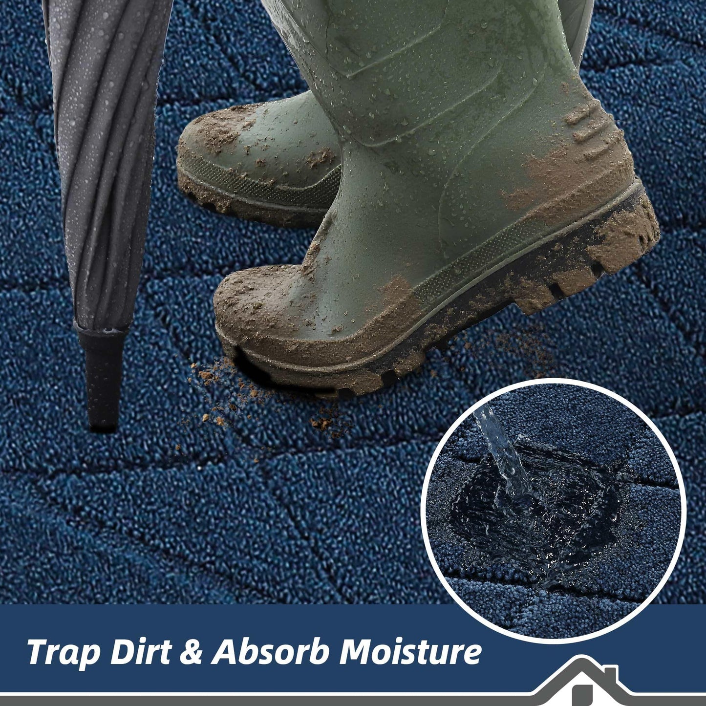 BEQHAUSE Dirt Trapper Door Mat 24" x 60", Doormat Non-Slip Entryway Rugs Washable, Dog Door Mat Stain Resistant and Absorbent Welcome Floor Mat for Front Back Door, Mud Wet Shoes & Paws, Navy Blue