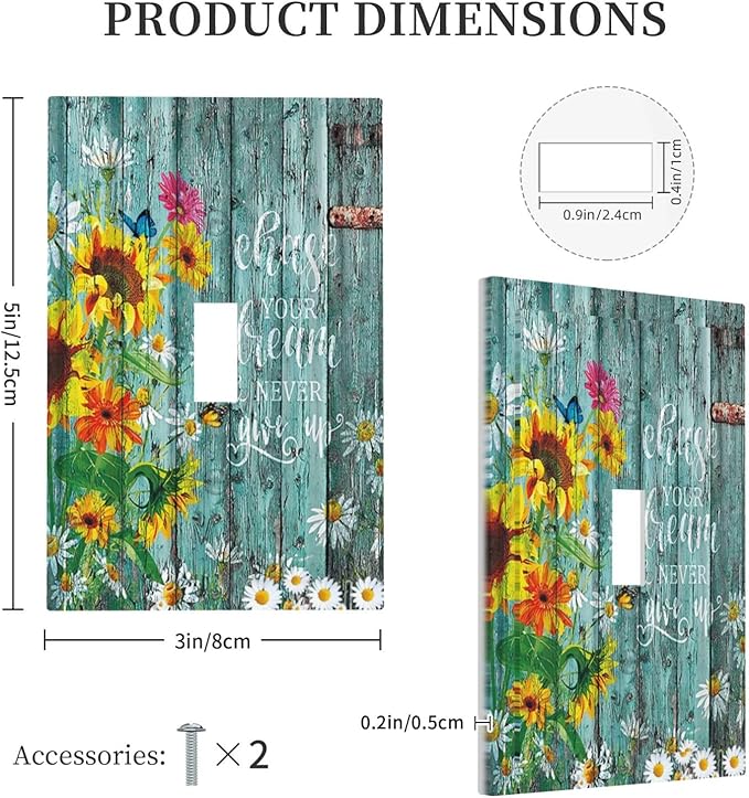 Turquoise Rustic Vintage Wood Planks Sunflower Butterfly Single Toggle Light Switch Plates Cover Decorative 1 Gang Wall Plate Electrica Faceplate for Farmhouse Bathroom Bedroom Decor